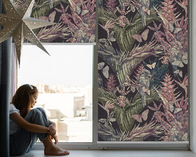 Fensterrollo exotische Pflanzen und Vögel