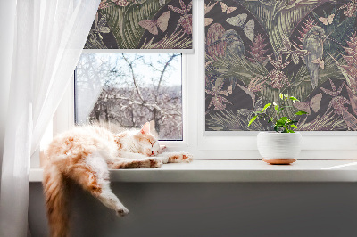 Fensterrollo exotische Pflanzen und Vögel