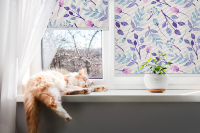 Fensterrollo mit blauen Blumen