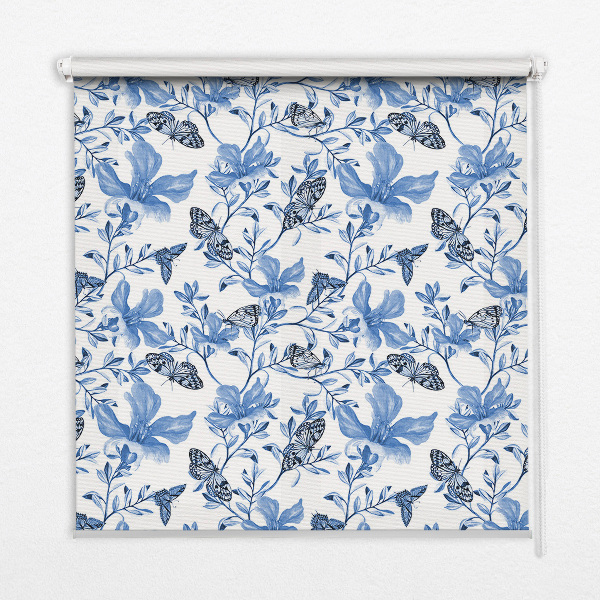 Fensterrollo innen in blauen Schmetterlingsmotiven