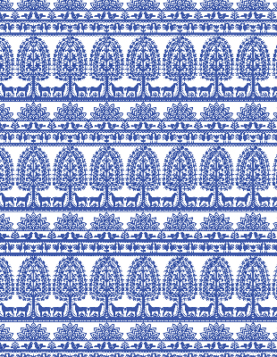 Fensterrollo innen in blauem Muster