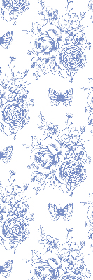 Rollo Fenster in Blau mit Blumen- und Schmetterlingsmotiv