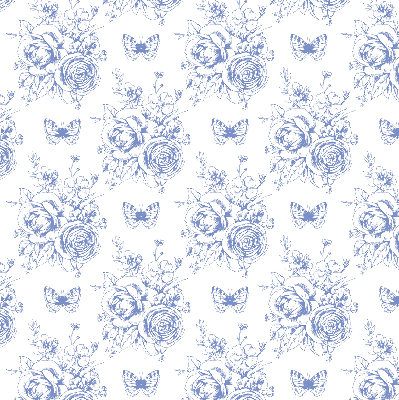 Rollo Fenster in Blau mit Blumen- und Schmetterlingsmotiv