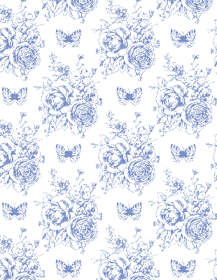 Rollo Fenster in Blau mit Blumen- und Schmetterlingsmotiv