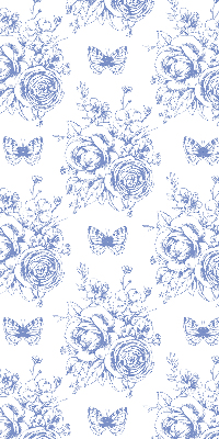 Rollo Fenster in Blau mit Blumen- und Schmetterlingsmotiv