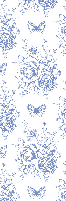 Rollo Fenster in Blau mit Blumen- und Schmetterlingsmotiv