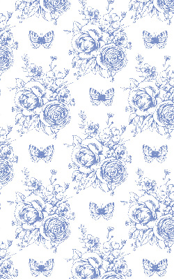 Rollo Fenster in Blau mit Blumen- und Schmetterlingsmotiv