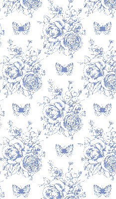 Rollo Fenster in Blau mit Blumen- und Schmetterlingsmotiv