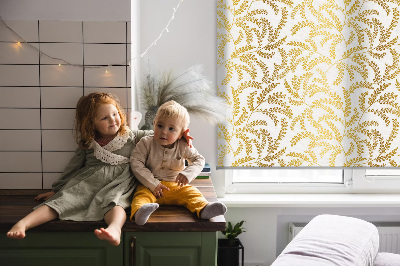 Rollo Fenster in Gold mit Zweigmotiv
