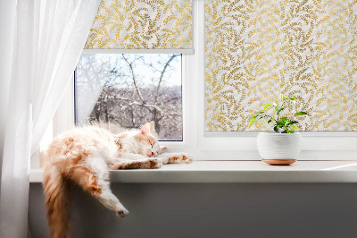 Rollo Fenster in Gold mit Zweigmotiv