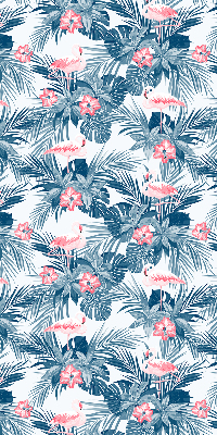 Fensterrollo innen mit tropischen Pflanzen und Flamingos