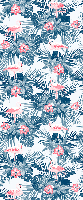 Fensterrollo innen mit tropischen Pflanzen und Flamingos