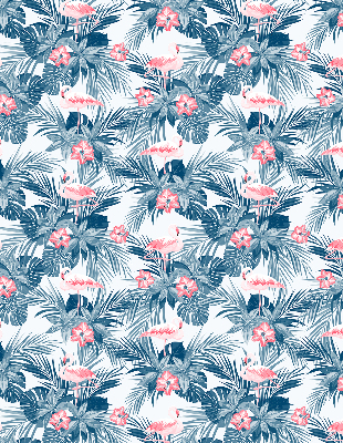 Fensterrollo innen mit tropischen Pflanzen und Flamingos