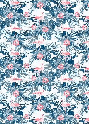 Fensterrollo innen mit tropischen Pflanzen und Flamingos