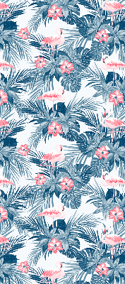 Fensterrollo innen mit tropischen Pflanzen und Flamingos