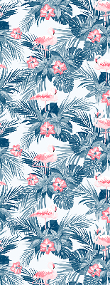 Fensterrollo innen mit tropischen Pflanzen und Flamingos