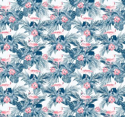 Fensterrollo innen mit tropischen Pflanzen und Flamingos