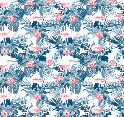 Fensterrollo innen mit tropischen Pflanzen und Flamingos