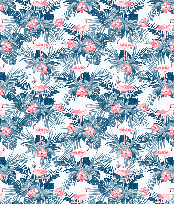 Fensterrollo innen mit tropischen Pflanzen und Flamingos