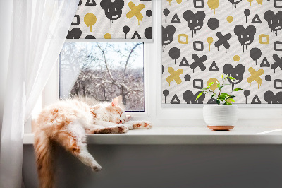 Fensterrollo mit schwarzen und gelben Mustern