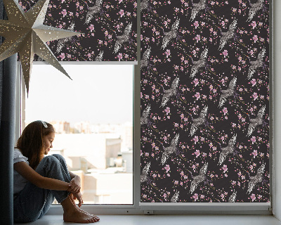 Fensterrollo mit Motiv Reiher und Blumen