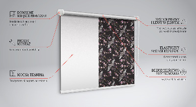 Fensterrollo mit Motiv Reiher und Blumen
