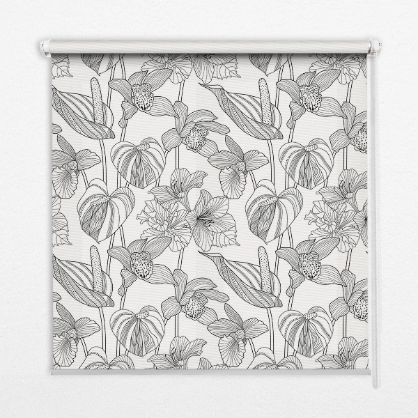Rollo fenster mit gezeichneten Blumen