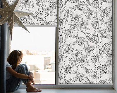 Rollo fenster mit gezeichneten Blumen