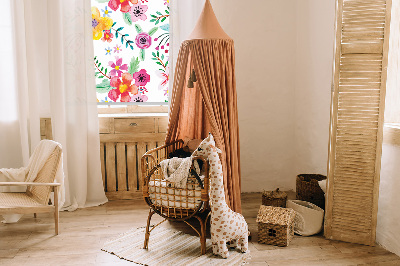 Fensterrollo innen mit gemalten Blumen