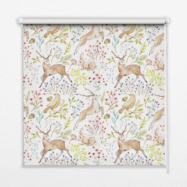 Rollo Fenster mit Reh und Hirsch-Motiv