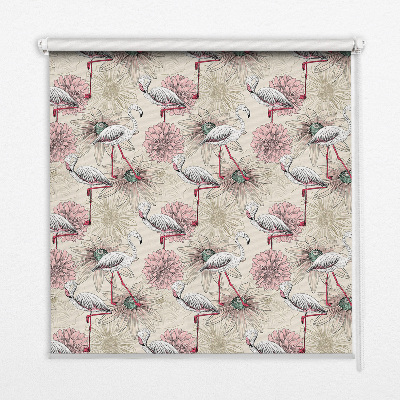 Rollo Fenster in Weiß mit Flamingo-Motiv