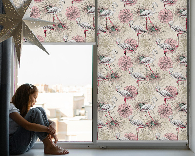 Rollo Fenster in Weiß mit Flamingo-Motiv