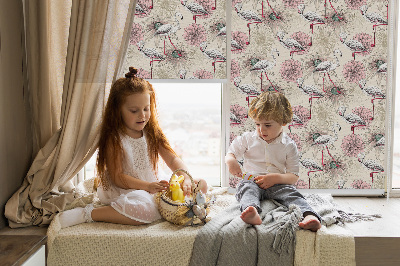 Rollo Fenster in Weiß mit Flamingo-Motiv