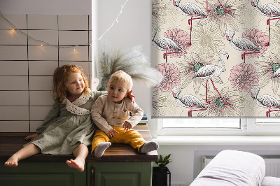 Rollo Fenster in Weiß mit Flamingo-Motiv