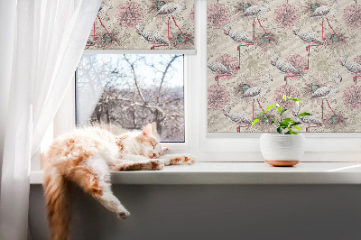 Rollo Fenster in Weiß mit Flamingo-Motiv