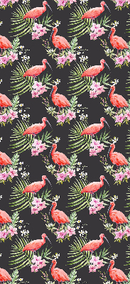 Fensterrollo innen mit Flamingos auf Pflanzen