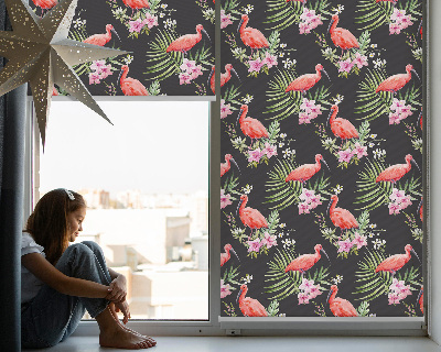 Fensterrollo innen mit Flamingos auf Pflanzen