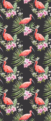 Fensterrollo innen mit Flamingos auf Pflanzen