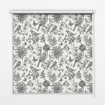 Rollo Fenster mit gezeichneten Vögeln und Pflanzen