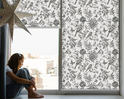 Rollo Fenster mit gezeichneten Vögeln und Pflanzen