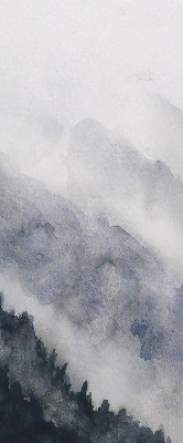 Fensterrollo nebelige Berge