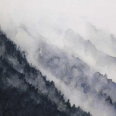 Fensterrollo nebelige Berge