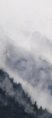 Fensterrollo nebelige Berge