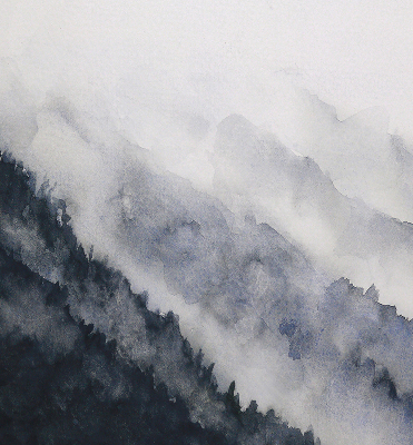Fensterrollo nebelige Berge