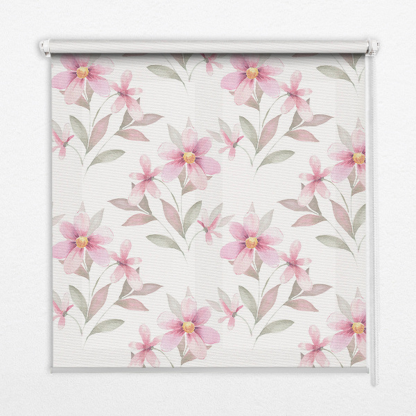 Rollo Fenster mit rosa Blüten
