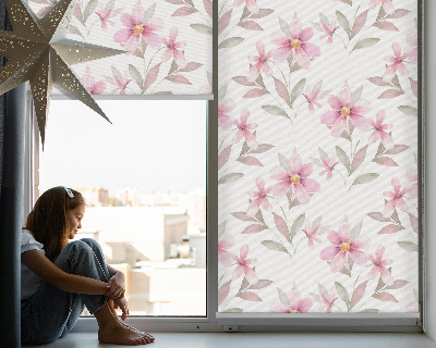 Rollo Fenster mit rosa Blüten