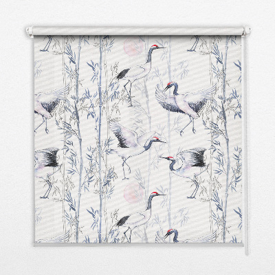 Fensterrollo mit Reiher- und Baummotiv