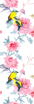 Fensterrollo mit dem Motiv Vögel auf Blumen