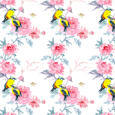 Fensterrollo mit dem Motiv Vögel auf Blumen