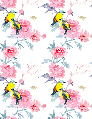 Fensterrollo mit dem Motiv Vögel auf Blumen